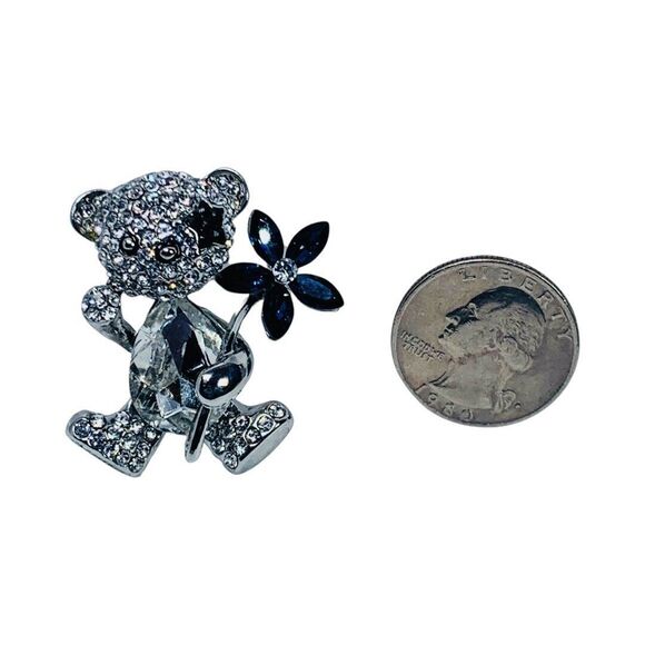 Swarovski Crystal Teddy Bear Brooch Pin 1.5" Whimsical Star Eye Shimmering - Picture 10 of 12